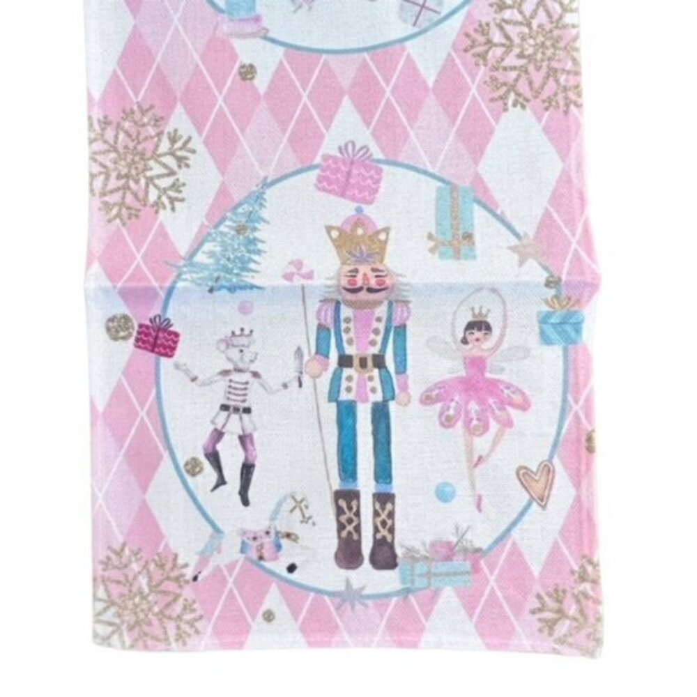 Nutcracker Table Runner PINK Argyle 13 x 72" NEW Christmas Balletcore WINTER